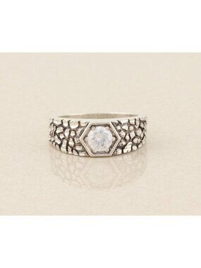 Men's Kabana Sterling Silver Bright Cubic Zirconia CZ Nugget Ring Size 10 1/4
